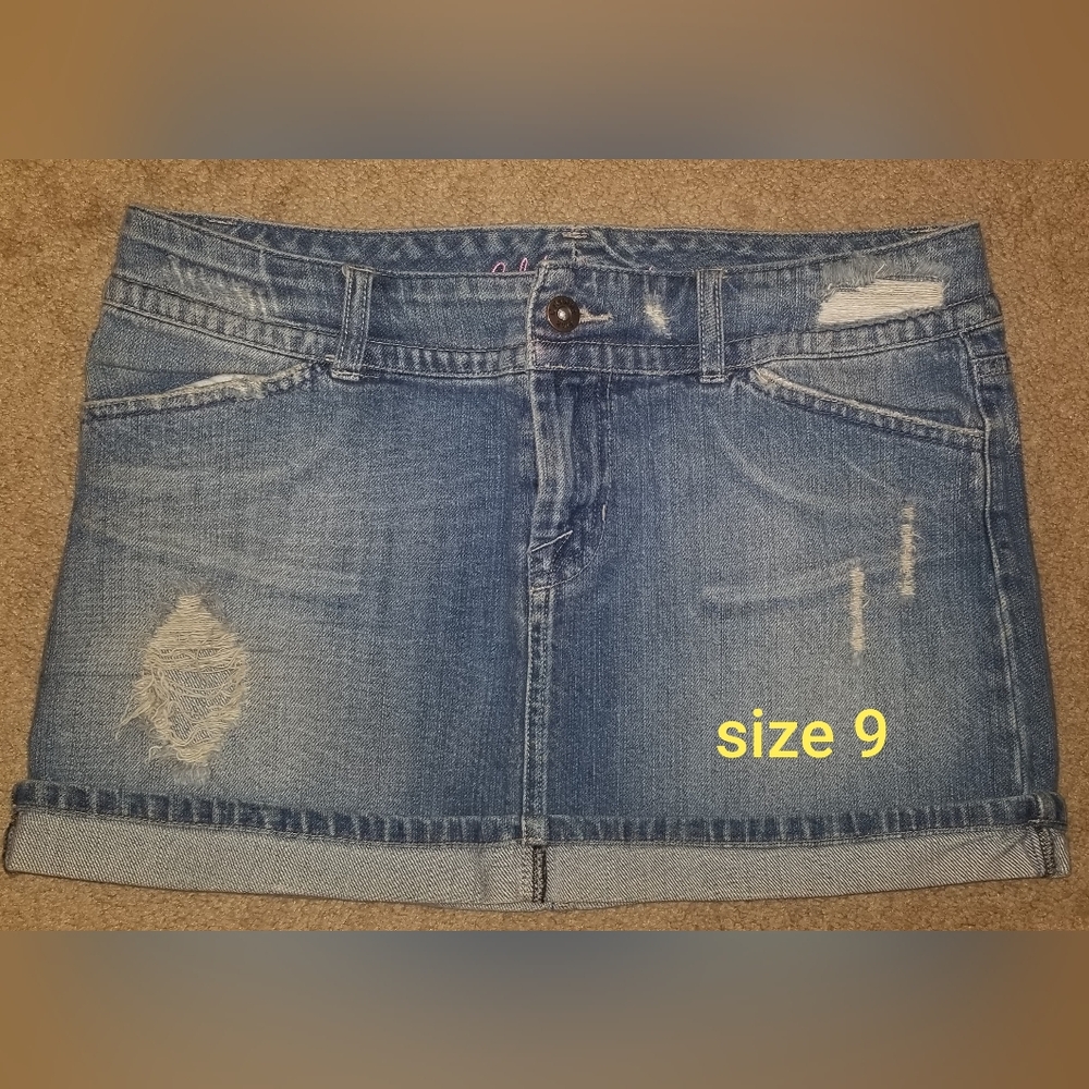 Faded Distressed Denim Mini Skirt